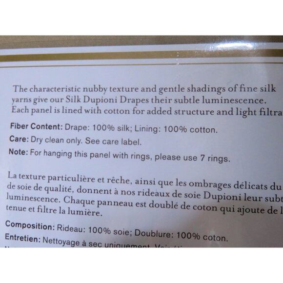 2 NEW Pottery Barn Silk Dupioni Drapes 50x96 Pole Top Curtains Parchment - Picture 6 of 6